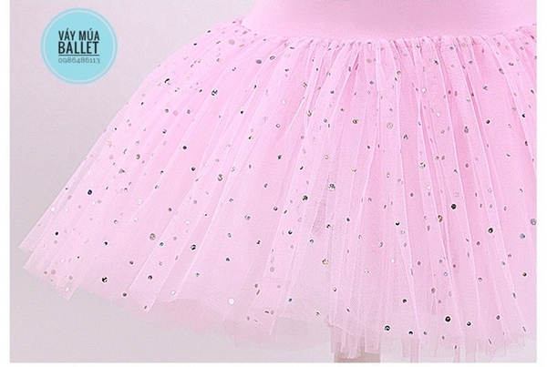 Váy múa đan lưng sao tay ngắn E (hồng, đỏ, nâu)