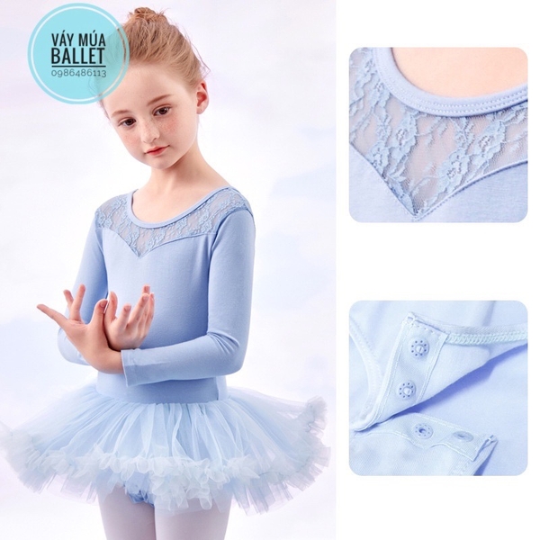 Váy múa phối ren tutu dài (hồng đỏ, hồng cam)