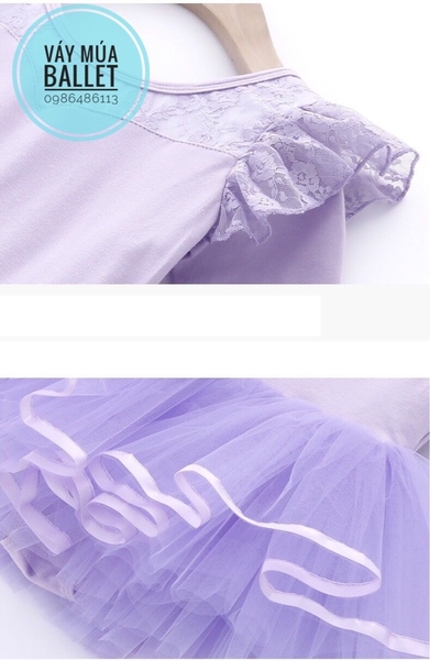 Váy múa phối ren tiên dài tay (xanh, hồng, tím)