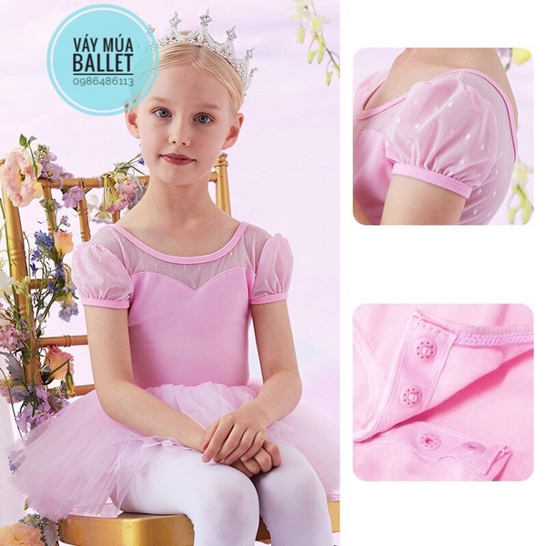 Váy múa phối von tay bồng (xanh, hồng, nude)