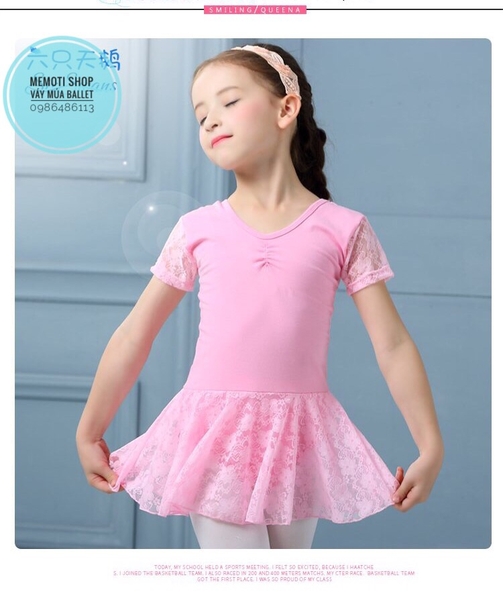 Váy tập múa ren ngắn tay (trắng, hồng)