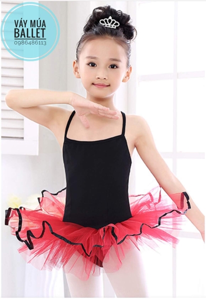 Váy múa 2 dây phối màu đen đỏ