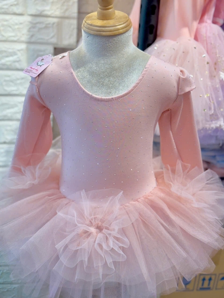 Váy múa tiên dài tay cotton đá hoa bồng