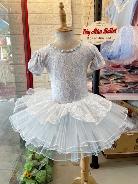 Váy múa phối ren hoa bèo tay bồng (vàng, xanh, hồng)