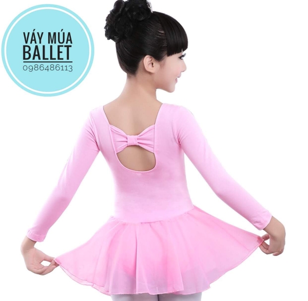 Váy tập múa voan dài tay (hồng, tím)