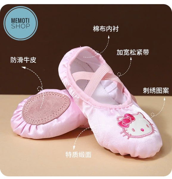 Giày múa satin mềm (kitty, vương miện, nơ)