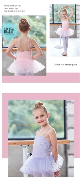 Váy múa 2 dây sao lấp lánh (đen, tím, hồng)