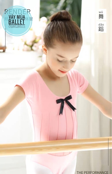 Áo tập múa gân nơ tay ngắn (hồng, xanh, đen, tím)