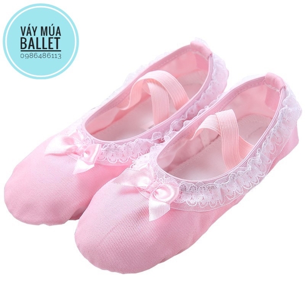 Giày vải múa viền ren hồng