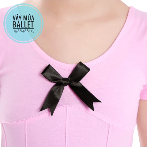 Set áo váy múa gân nơ đen dài tay