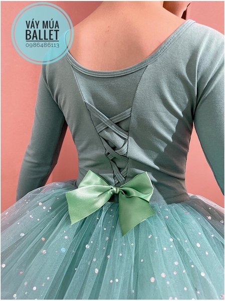 Váy múa đan lưng sao dài tay (hồng, xanh, vàng, tím, cam)