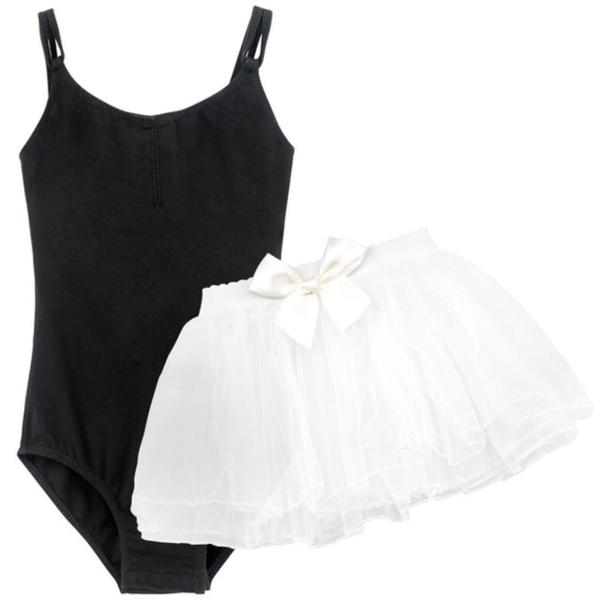 Set áo váy múa 2 dây kép đen trắng