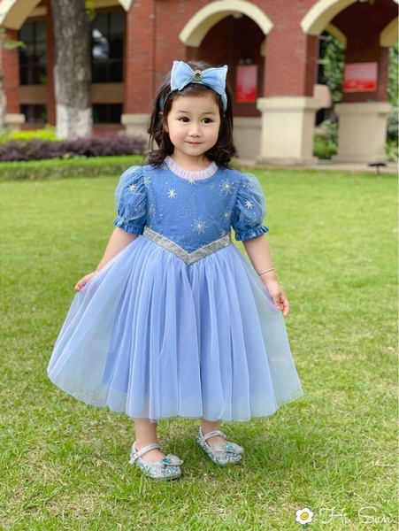 Váy công chúa Elsa bông tuyết tay phồng