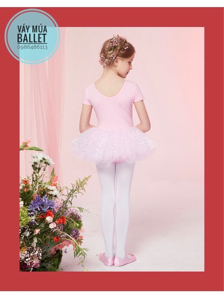 Váy múa phối ren ngực sao tay ngắn (tím, xanh, hồng)