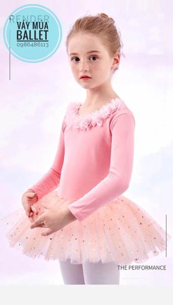 Váy múa hoa cổ sao dài tay (kem, hồng, tím, xanh)