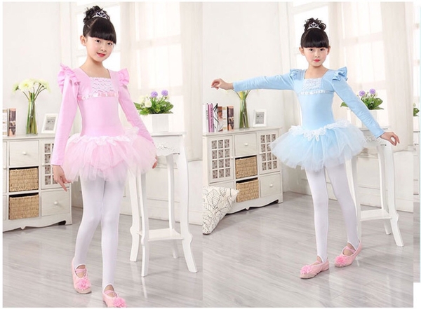 Váy múa ren bèo dài tay (hồng, xanh, đậm)