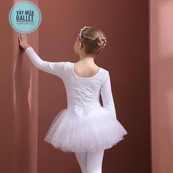 Váy múa đan lưng sao dài trắng