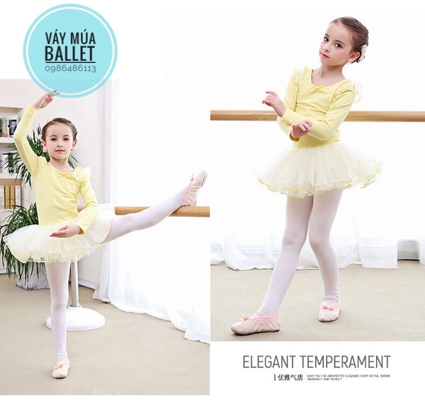 Váy múa tiên dài tay màu hồng, xanh coban, vàng, hồng đậm