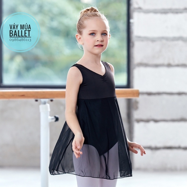 Váy tập múa ba lỗ phối voan dài thân (tím, xanh, hồng, đen)