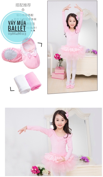 Váy múa tiên bèo thêu dài tay màu hồng, màu tím