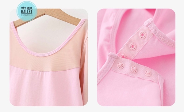 Váy múa phối voan dài tay (hồng, xanh, tím)