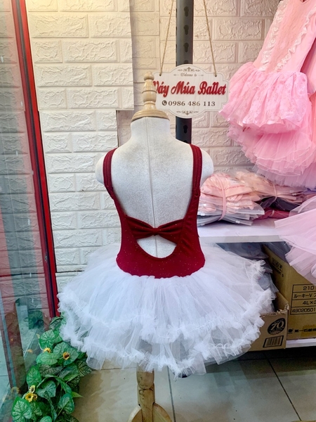 Váy múa dây thun nhũ đỏ đô tutu