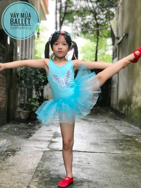Váy múa ba lỗ kimsa bướm xanh