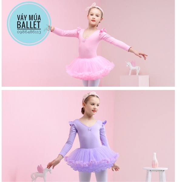 Váy múa tutu dài tay màu hồng, màu tím