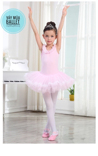 Váy múa ren cổ màu hồng, trắng, xanh, vàng, kem