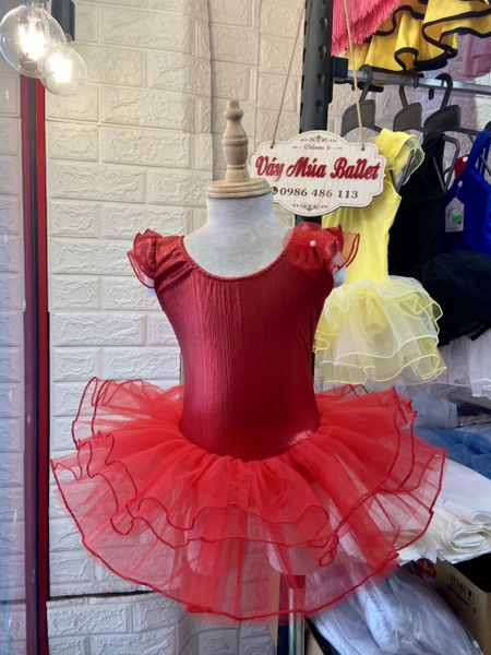 Váy múa tay tiên hoa nhũ đỏ