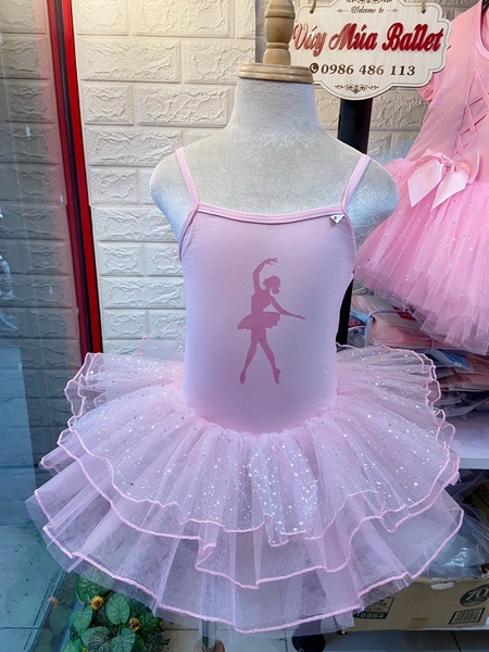 Váy múa 2 dây girl nơ lưng lấp lánh