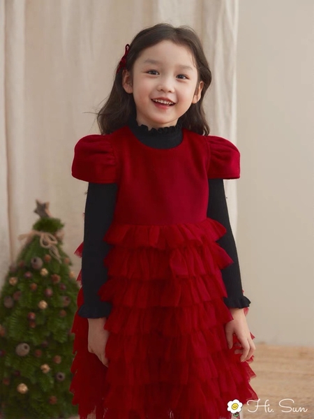 Váy công chúa nhung phối ren tầng S120