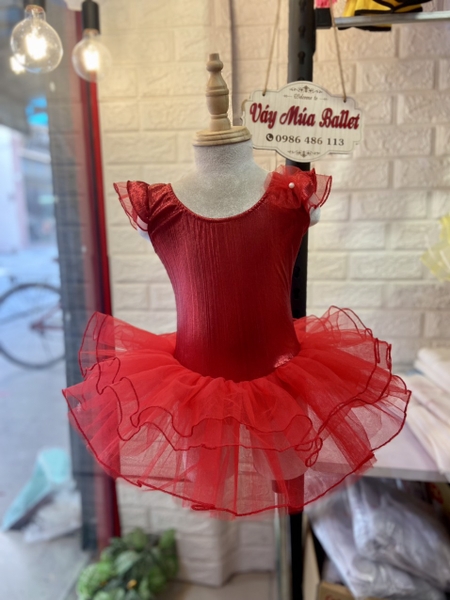 Váy múa tay tiên hoa nhũ đỏ