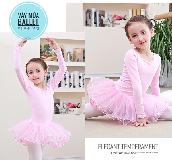 Váy múa tiên dài tay màu hồng, xanh coban, vàng, hồng đậm