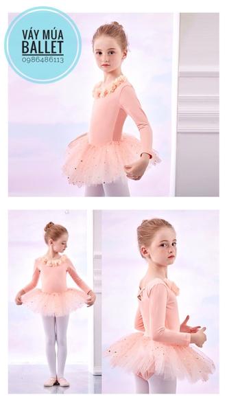 Váy múa hoa cổ sao dài tay (kem, hồng, tím, xanh)