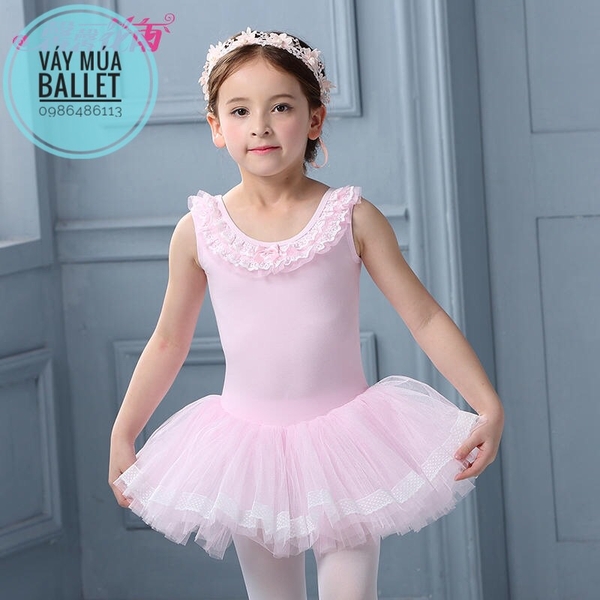 Váy múa ren cổ màu hồng, trắng, xanh, vàng, kem