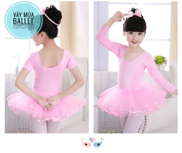 Váy múa phối ren tay ngắn tím