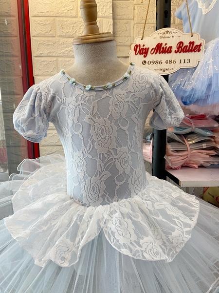 Váy múa phối ren hoa bèo tay bồng (vàng, xanh, hồng)