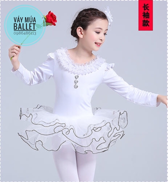 Váy múa ren cổ dài tay kèm hoa và quần tất