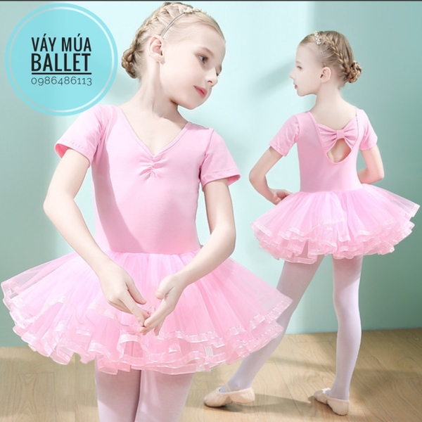 Váy múa nơ lưng viền chân váy tay ngắn