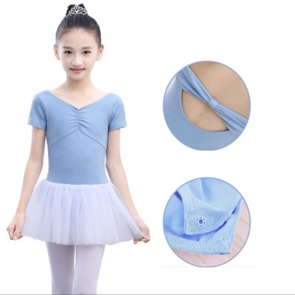 Váy múa tay ngắn nơ lưng voan mềm