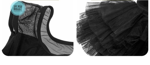 Váy múa phối voan lưng mềm tay ngắn (hồng, đen)