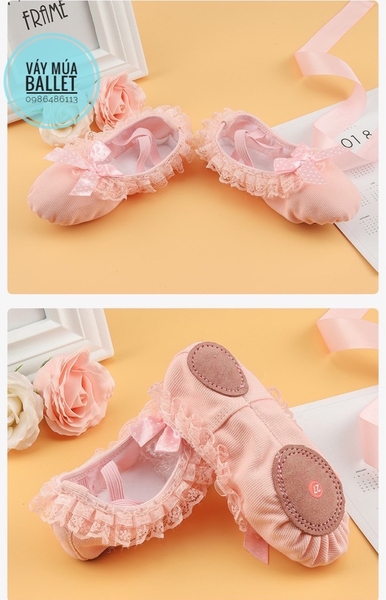 Giày vải múa viền ren kem