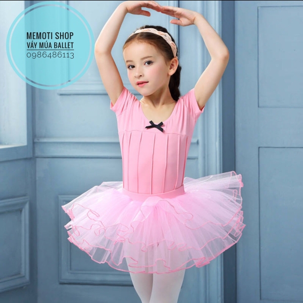 Set váy múa gân nơ đen ngắn