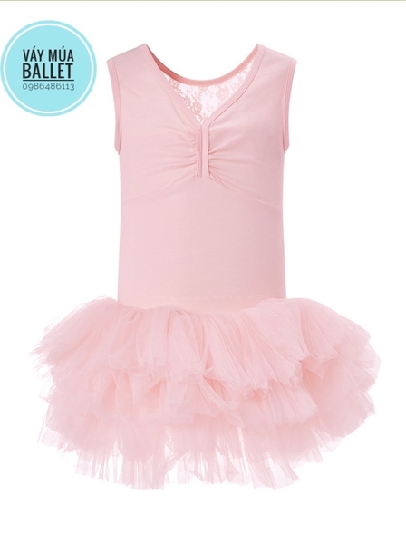 Váy múa ba lỗ đáp ngực phối ren mềm