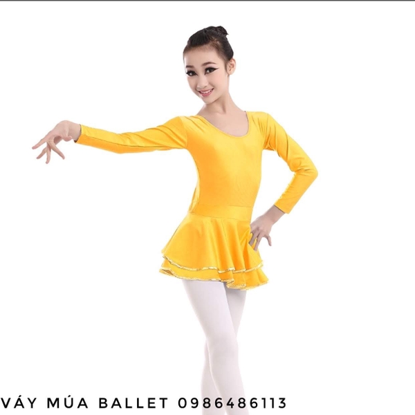 Váy tập khiêu vũ 2 tầng dài tay màu vàng, hồng, xanh