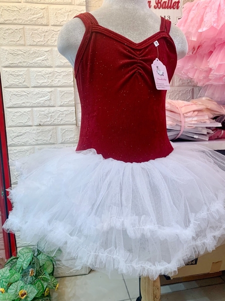 Váy múa dây thun nhũ đỏ đô tutu