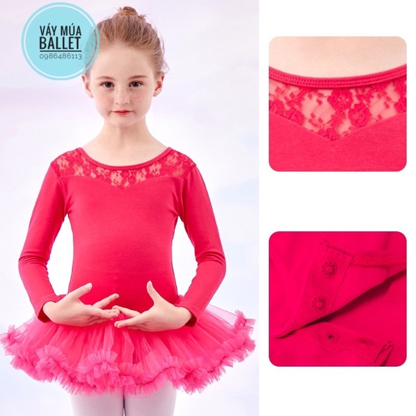 Váy múa phối ren tutu dài (hồng đỏ, hồng cam)