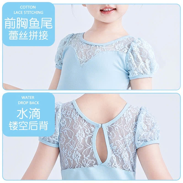 Váy tập múa phối ren tay bồng (hồng, xanh, đen)