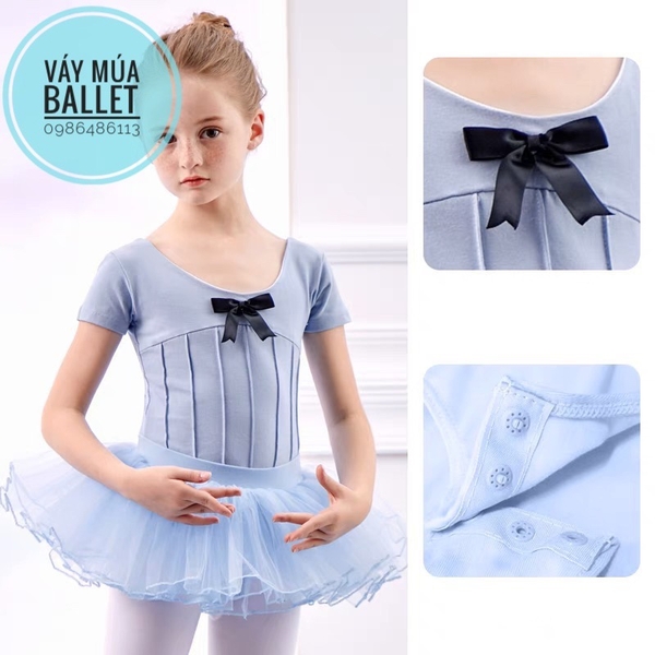 Áo tập múa gân nơ tay ngắn (hồng, xanh, đen, tím)